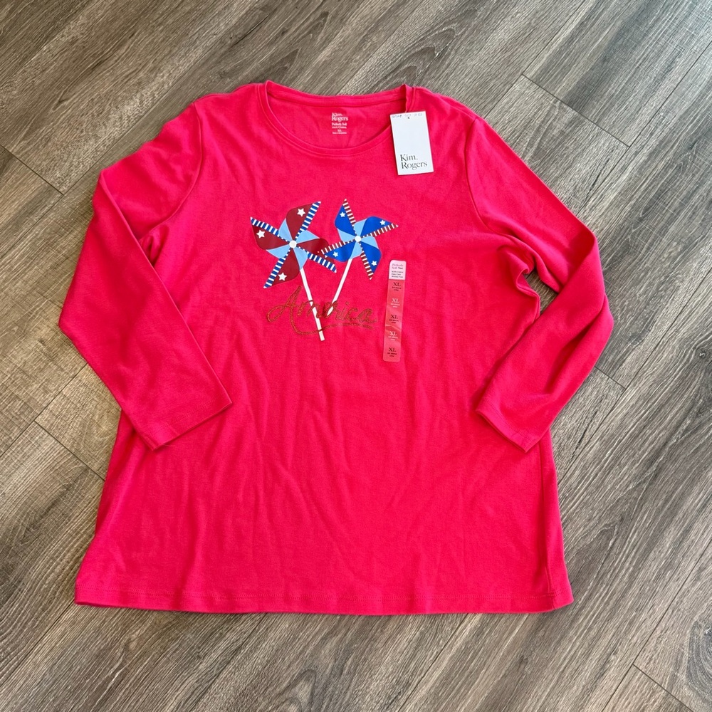 Kim Rogers Red Long Sleeve Tee with Pinwheel Design - Picture 2 of 8